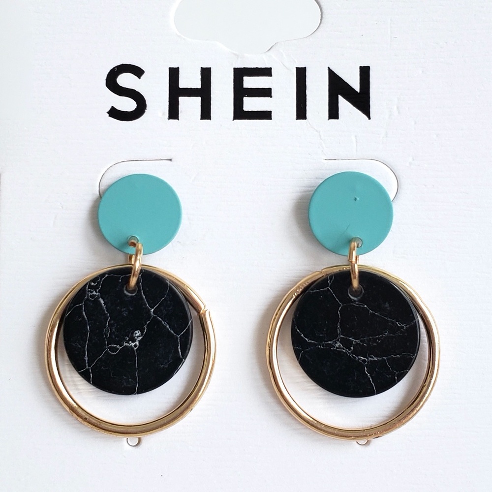 SHEIN Marble & Turquoise Round Drop Earrings, NWT